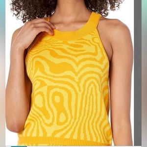 NWT The Drop yellow/orange cropped halter neck,jacquard  knit,top size XL